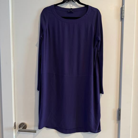 Eileen Fisher Silk Mini Dress Purple Crew Neck Pullover Long Sleeve Sz PS - Picture 1 of 4